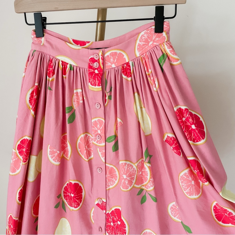 Collectif Pink Grapefruit Citrus A-Line Skirt
